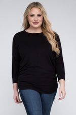 Plus Luxe Rayon Boat Neck 3/4 Sleeve Top