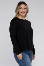 Plus Cotton Crew Neck Long Sleeve T-Shirt