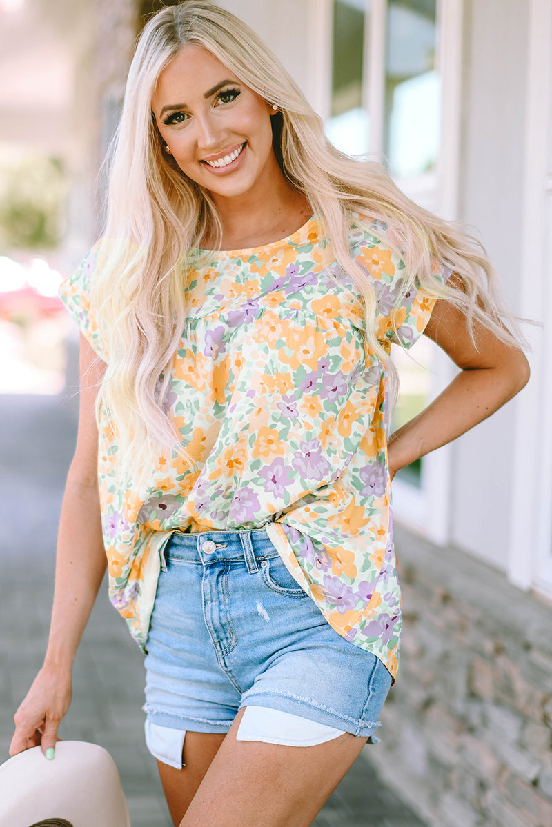 Verla Floral Blouse with Cap Sleeve