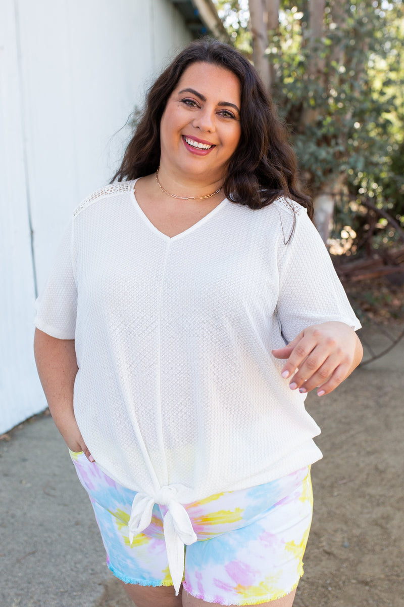 Spirited Front Tie Top in White