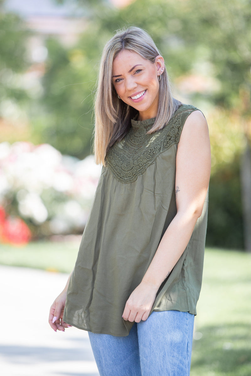 Boho Charm Sleeveless Top in Olive