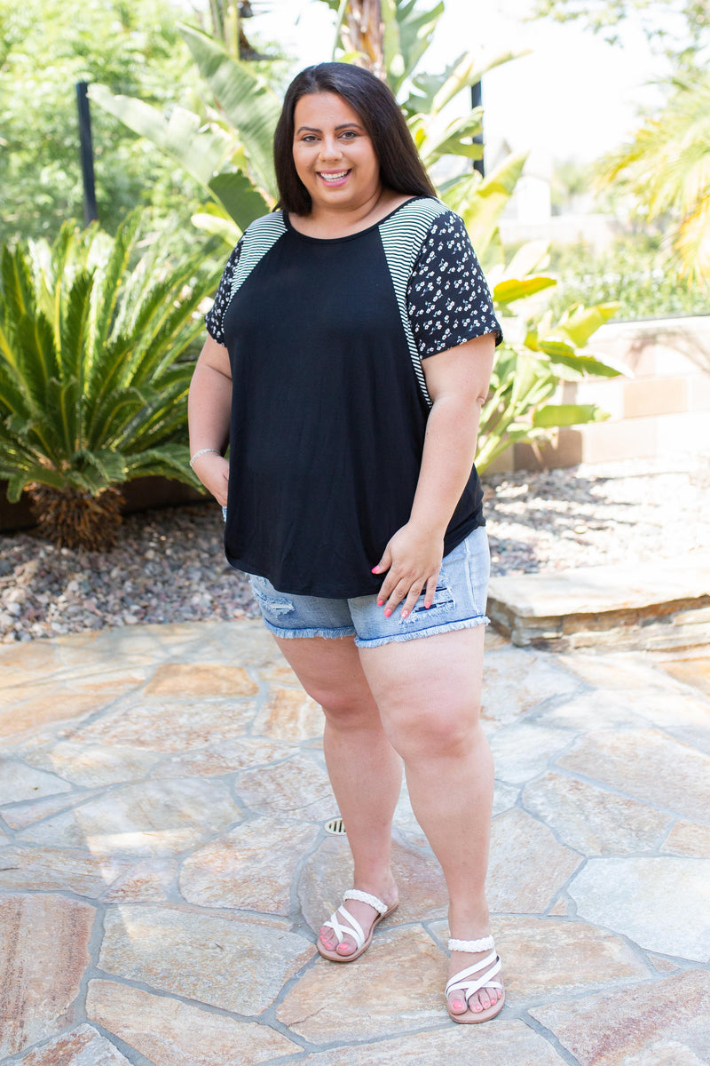 Classy Striped Floral Short Sleeve Top