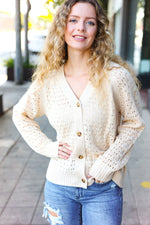 Follow Me Oatmeal Pointelle Knit Button Down Cardigan