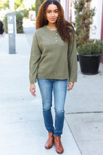 Beautiful You Moss Green Button Down Ribbed Sweater