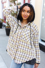 Casual Living Taupe & Yellow Plaid Two Fer Shacket Hoodie