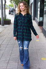 Make A Move Navy & Green Plaid Button Down Long Sleeve Top