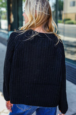 Casual Living Black Loose Knit Henley Button Sweater