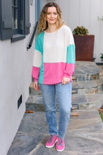 The Slouchy Mint & Pink Drop Shoulder Terry Color Block Top