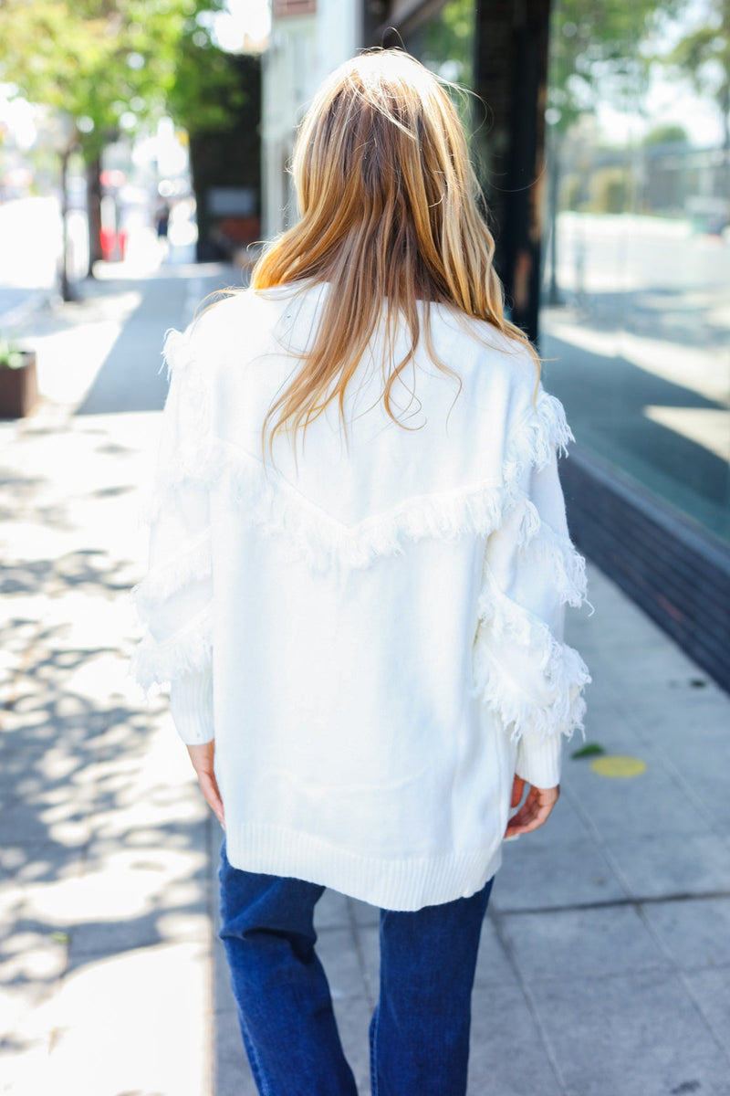 Beautiful You Ivory Fringe Detail Knit Cardigan