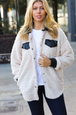 Feeling Bold Ivory Sherpa Fleece Faux Leather Jacket