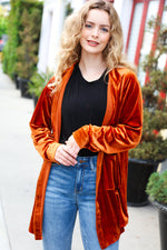 Dazzling Rust Velvet Button Down Tunic Top