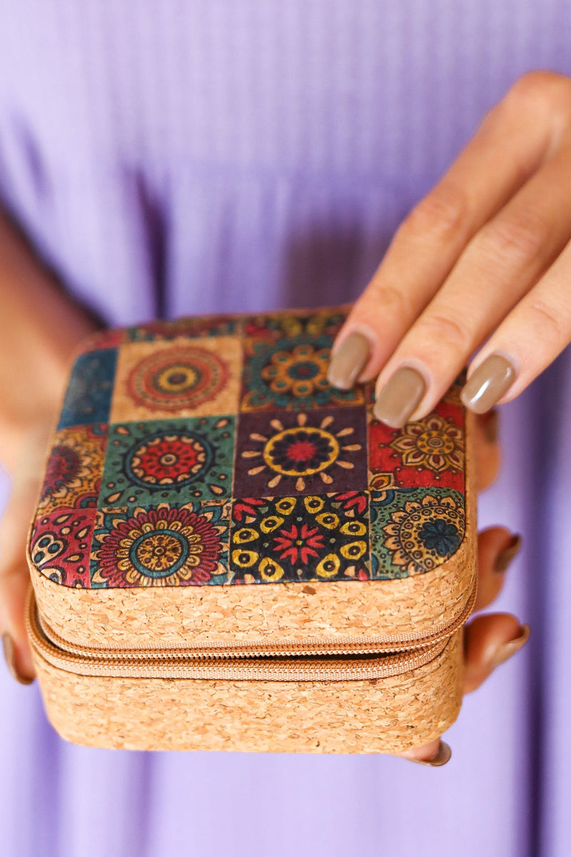 Mandala Patchwork & Cork Travel Jewelry Box