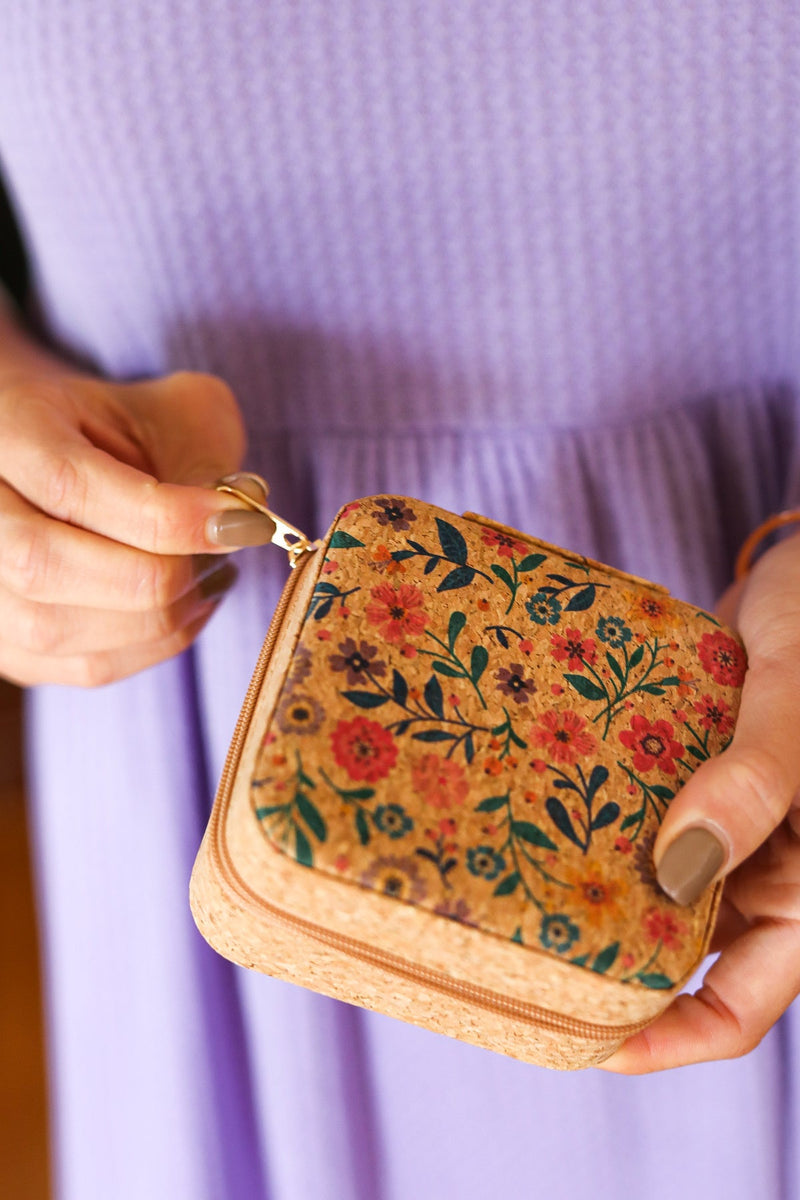 Floral & Cork Travel Jewelry Box