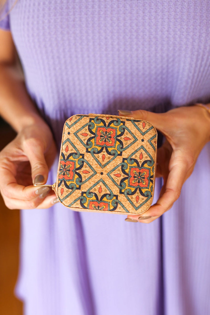 Spanish Tile & Cork Travel Jewelry Box