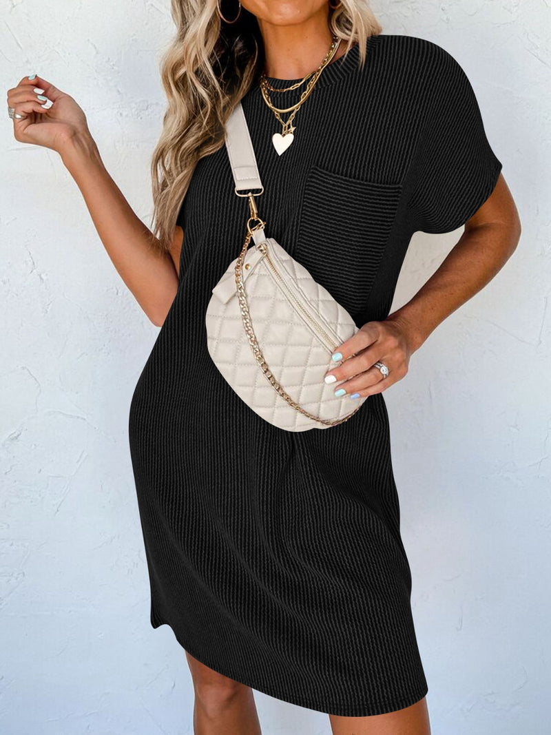 Rocco Ribbed Luxe T-Shirt Dress with Pocket