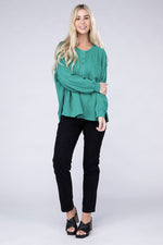 Double Gauze Oversized 3/4 Button Henley Neck Top