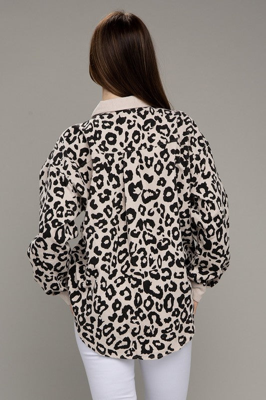 Leopard corduroy shacket