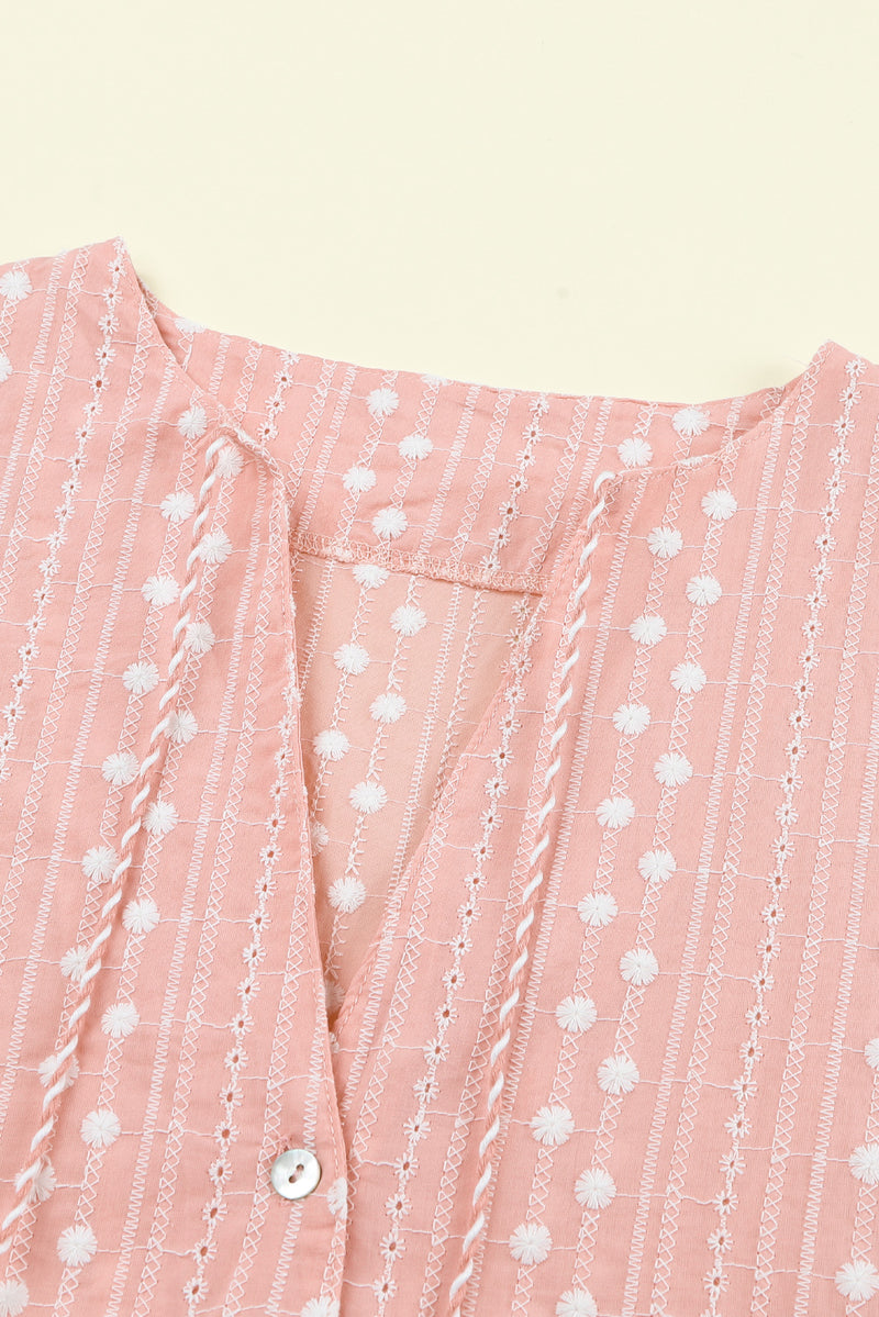 Just Peachy Embroidered Tassel Babydoll Blouse