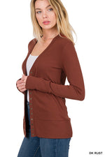 Snap Button Sweater Cardigan with Ribbed Detail