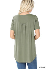 Short Sleeve Dolphin Hem Shell Button Top