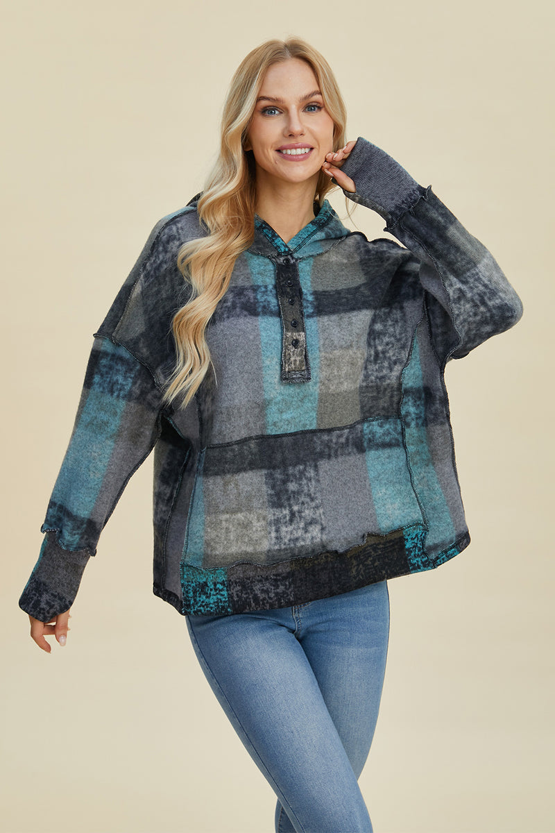 Jewell Reverse Fleece Plaid Hoodie