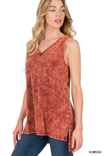 MINERAL WASH SLEEVELESS V-NECK TOP WITH SIDE SLIT