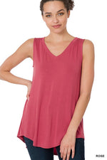 LUXE RAYON SLEEVELESS V-NECK HI-LOW HEM TOP