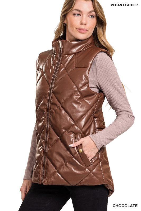 Vegan Leather Puffer Vest