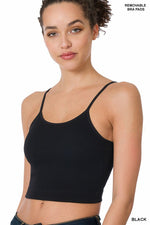 Ribbed Seamless Cropped Cami with Bra Pads