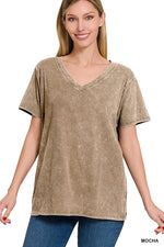 Washed Short Sleeve V-Neck Top