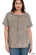 Plus Washed Baby Waffle Short Sleeve Top