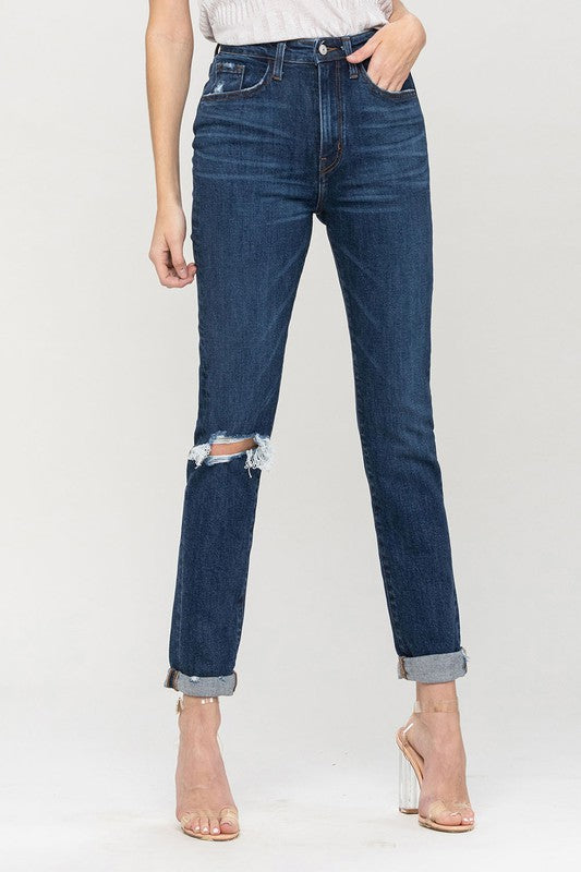 Vervet Distressed Roll Up Stretch Mom Jeans
