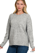 Melange Hi-Low Hem Round Neck Sweater