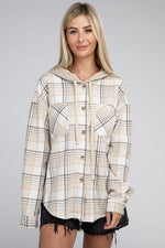 Plaid Hooded Button Up Jacket