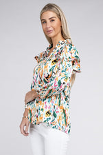 Multicolor Print Ruffle Blouse