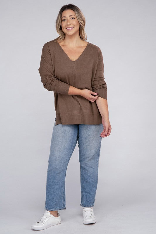 Plus Garment Dyed Front Seam Sweater