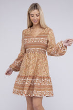 Smocked Long Sleeve Mini Dress