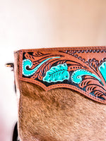 Hand Tooled Crossbody Bag with Turquoise Accents