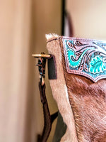 Hand Tooled Crossbody Bag with Turquoise Accents