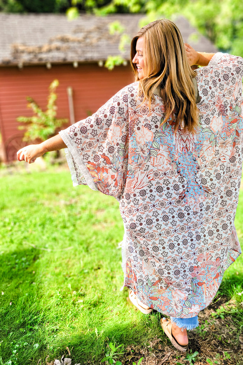 Beige Tassel Split Sleeve Boho Kimono