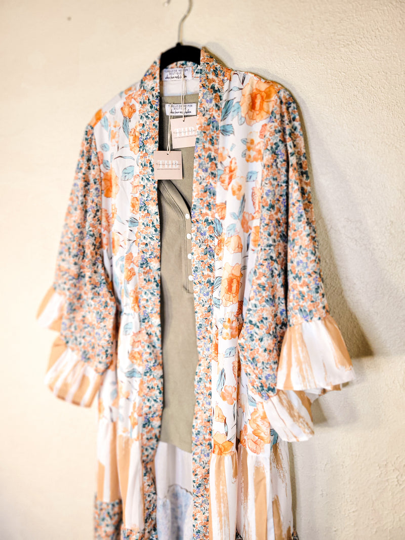 Multicolor Wide Sleeve Mixed Floral Duster