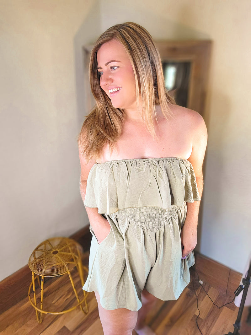 Layered Smocked Strapless Romper