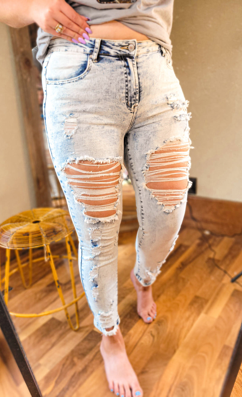 Vintage Stonewash High Rise Denim Skinnies by THB