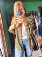 Kaycee Olive Button Down Shacket Cardigan