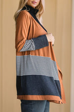 Colorblock Striped Waffle Patchwork Cardigan