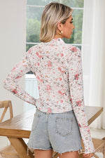 SPRING Floral Mesh High Neck Sheath Blouse