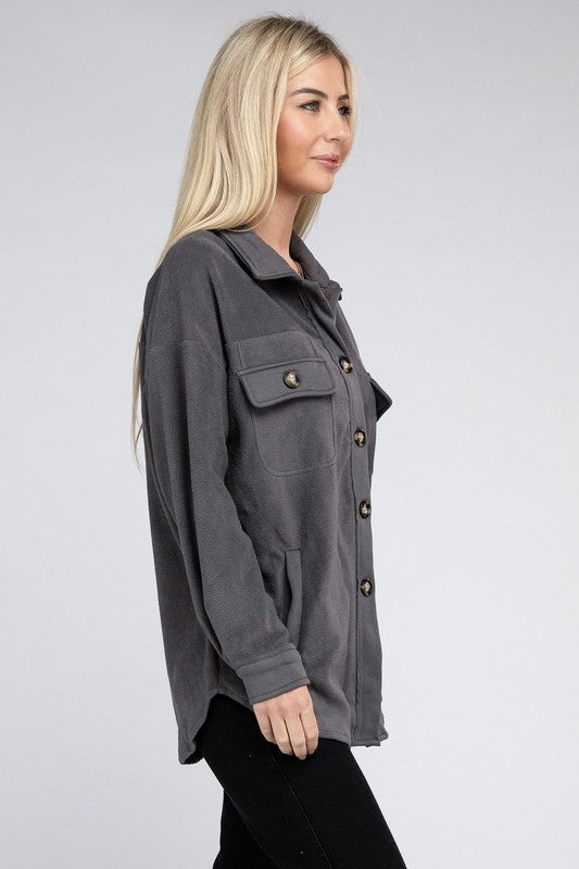 Grey Textured Button Up Shacket