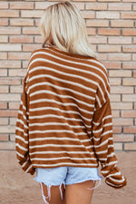 Casual Stripe Round Neck Drop Shoulder Sweater