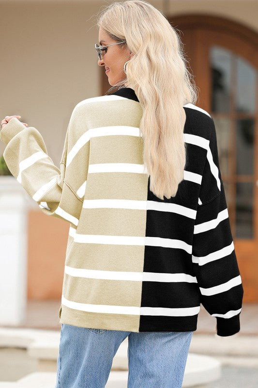 Striped Colorblock Drop Shoulder Sweater