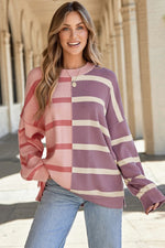 Striped Colorblock Drop Shoulder Sweater